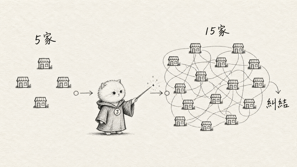 門市開到15家之後，叫貨的複雜度問題